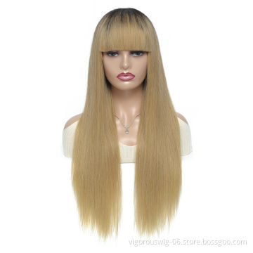 Vigorous vendor ombre blonde products natural bone straight perruque mink brazilian 100% human hair blend wig for black women
